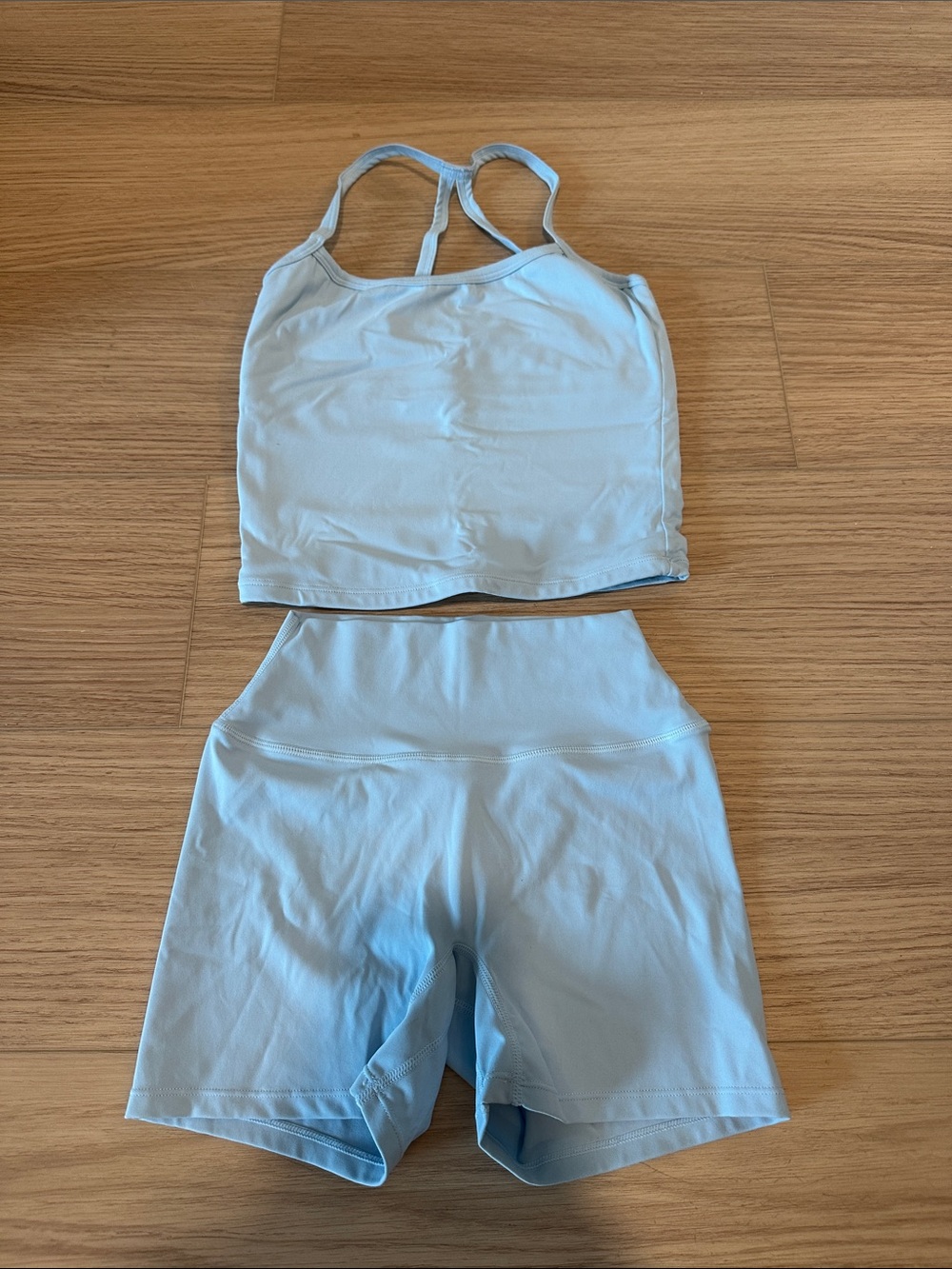 Light Blue Women's Tank Crop Top & High-Waist Shorts Set